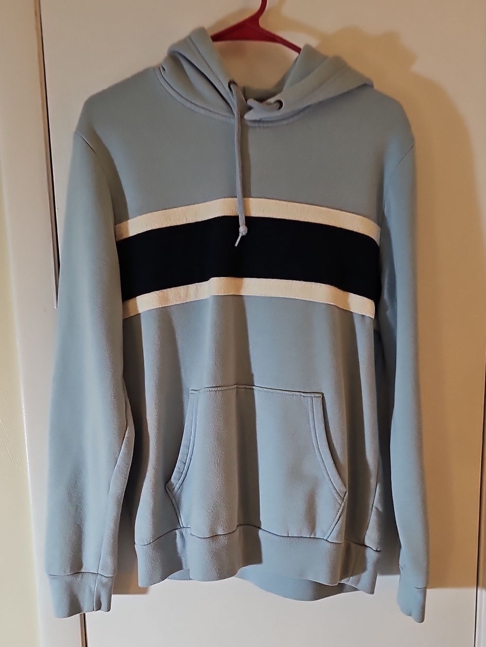 Old Navy Light Blue Hoodie with Navy and White Stripe